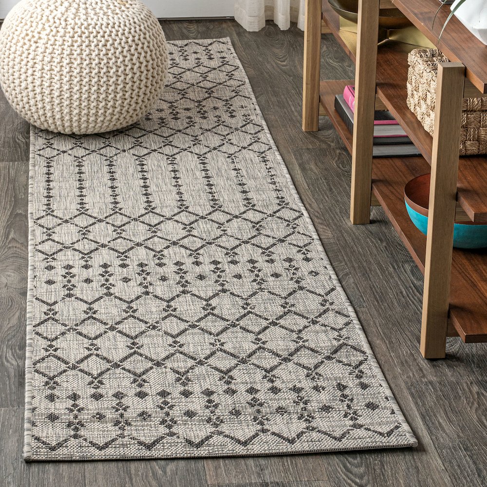 Ourika Moroccan Geometric Textured Weave Indoor/Outdoor Runner Rug. Picture 2