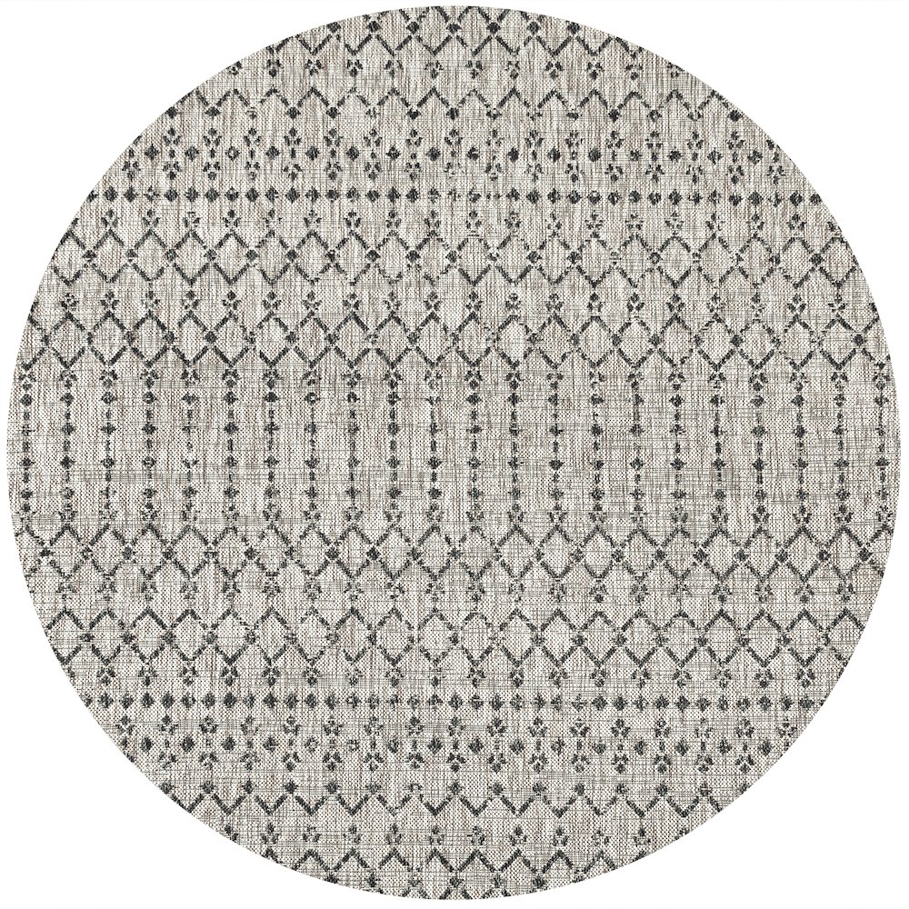 Ourika Moroccan Geometric Textured Weave Indoor/Outdoor Round Rug. Picture 1