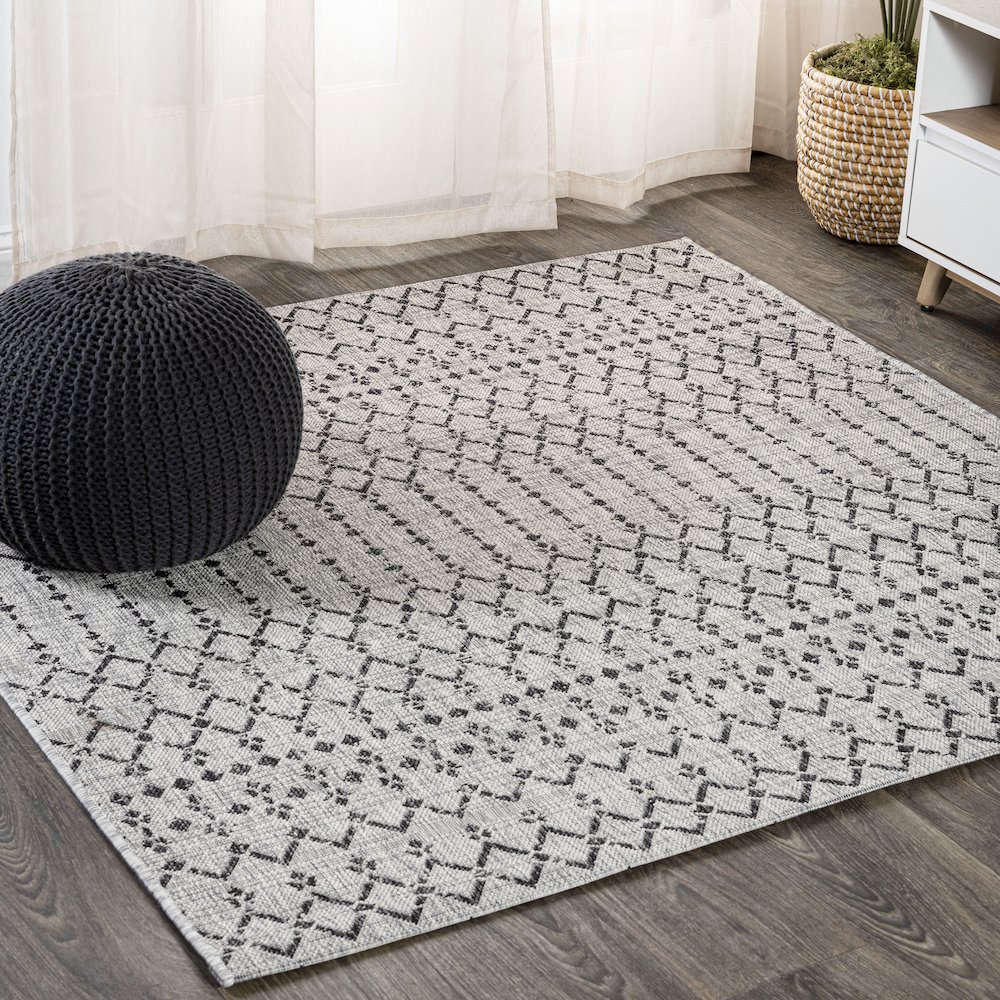 Ourika Moroccan Geometric Textured Weave Indoor/Outdoor Square Rug. Picture 2