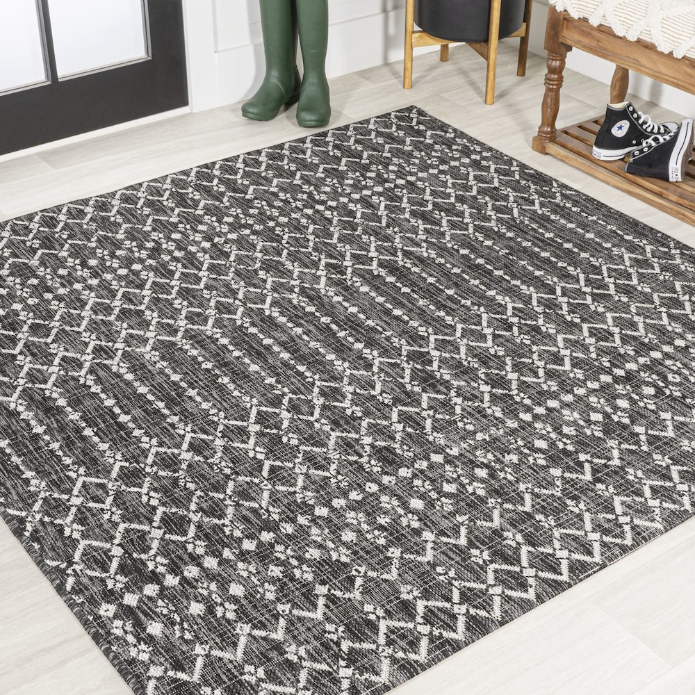Ourika Moroccan Geometric Textured Weave Indoor/Outdoor Square Rug. Picture 2