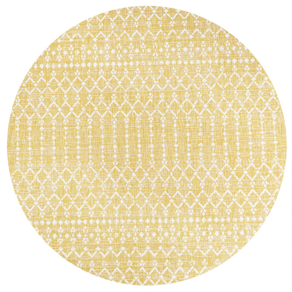 Ourika Moroccan Geometric Textured Weave Indoor/Outdoor Round Rug. Picture 1
