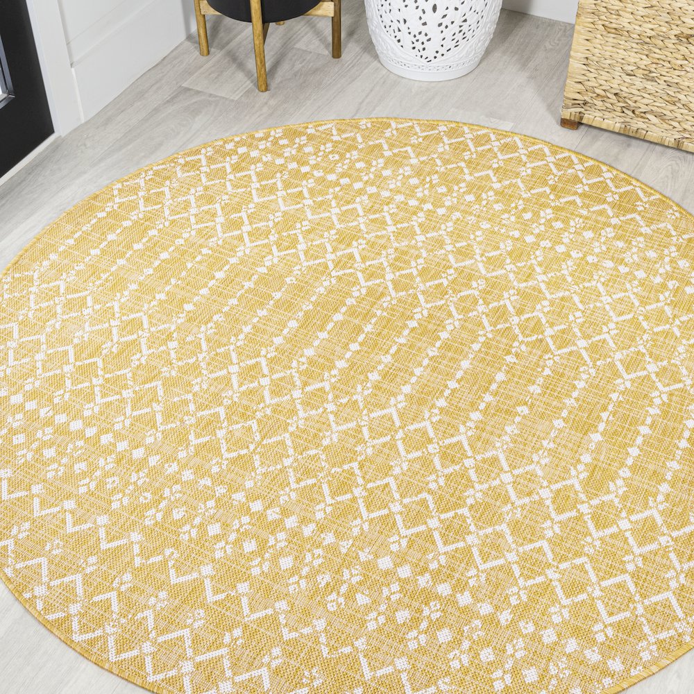 Ourika Moroccan Geometric Textured Weave Indoor/Outdoor Round Rug. Picture 2