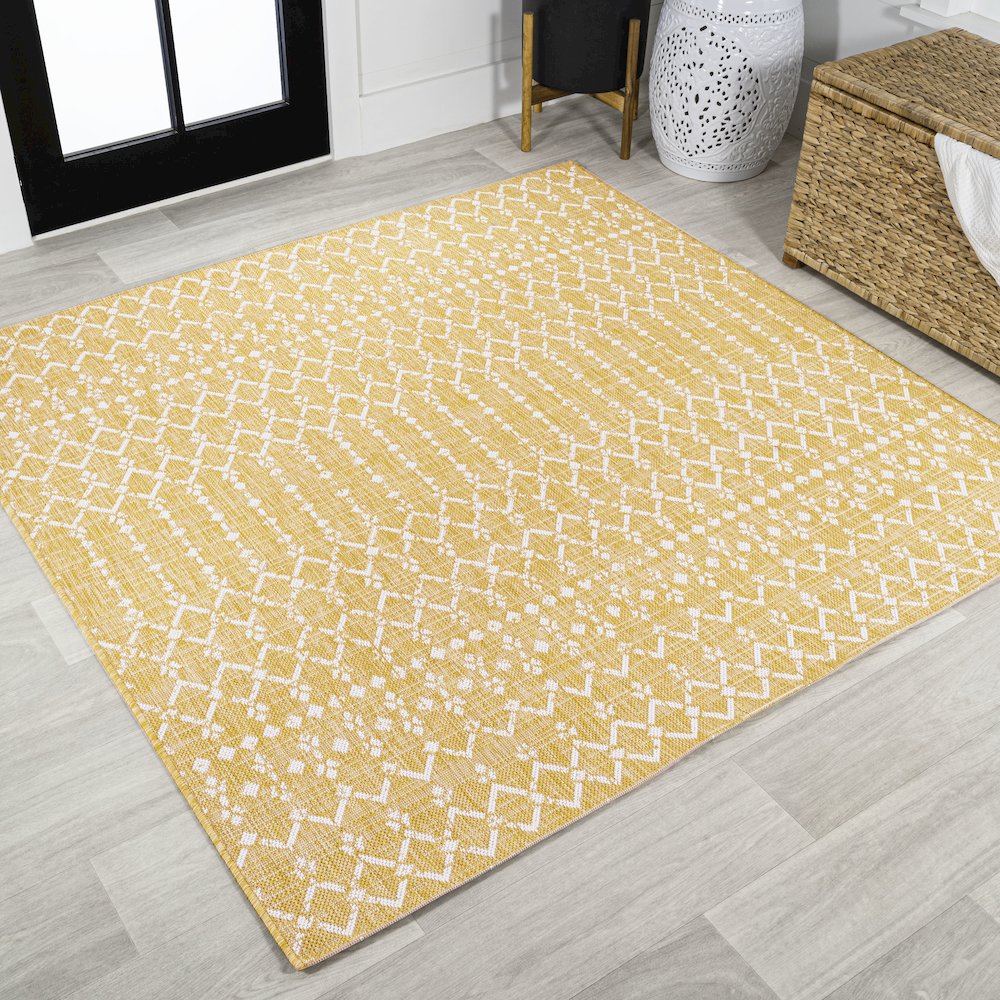 Ourika Moroccan Geometric Textured Weave Indoor/Outdoor Square Rug. Picture 2