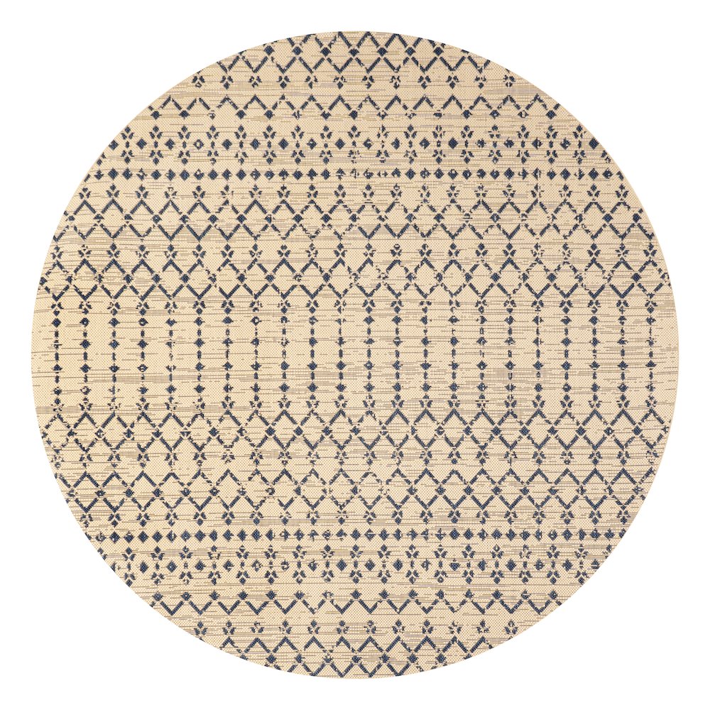 Ourika Moroccan Geometric Textured Weave Indoor/Outdoor Round Rug. Picture 1