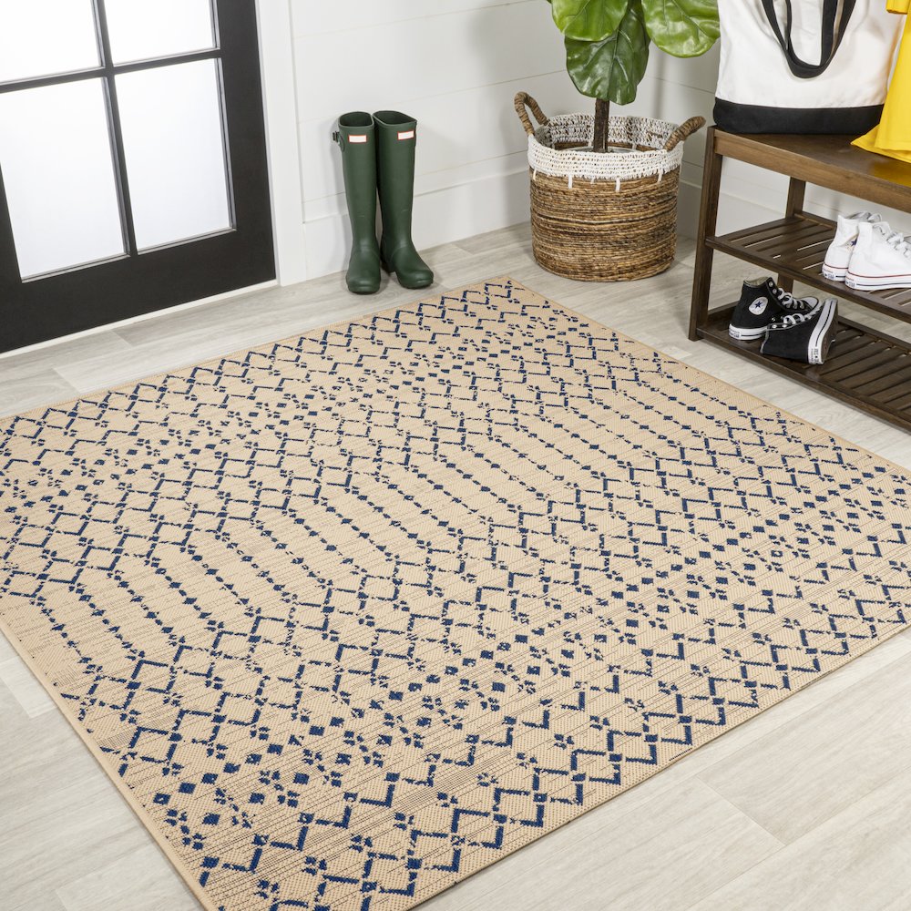 Ourika Moroccan Geometric Textured Weave Indoor/Outdoor Square Rug. Picture 2
