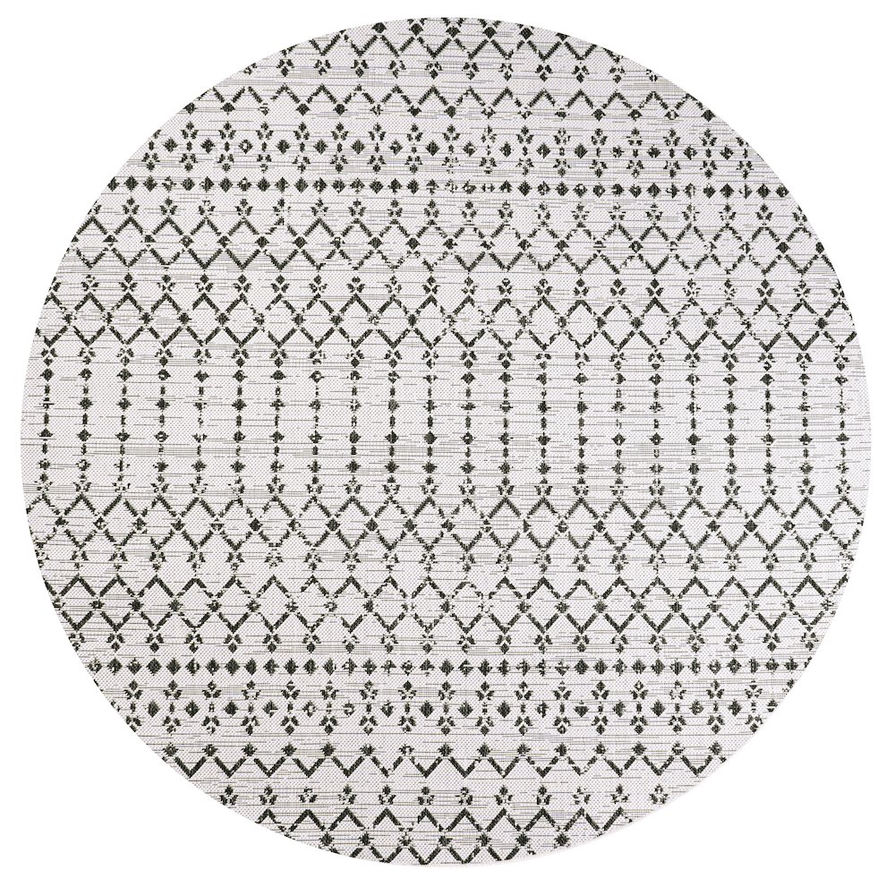 Ourika Moroccan Geometric Textured Weave Indoor/Outdoor Round Rug. Picture 1