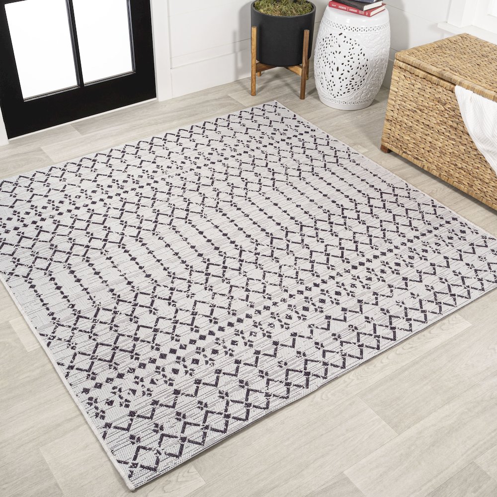 Ourika Moroccan Geometric Textured Weave Indoor/Outdoor Square Rug. Picture 2