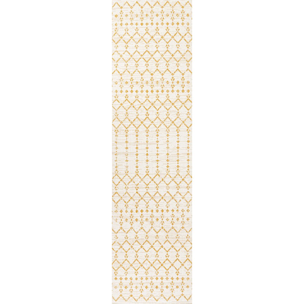 Ourika Moroccan Geometric Textured Weave Indoor/Outdoor Runner Rug. Picture 1