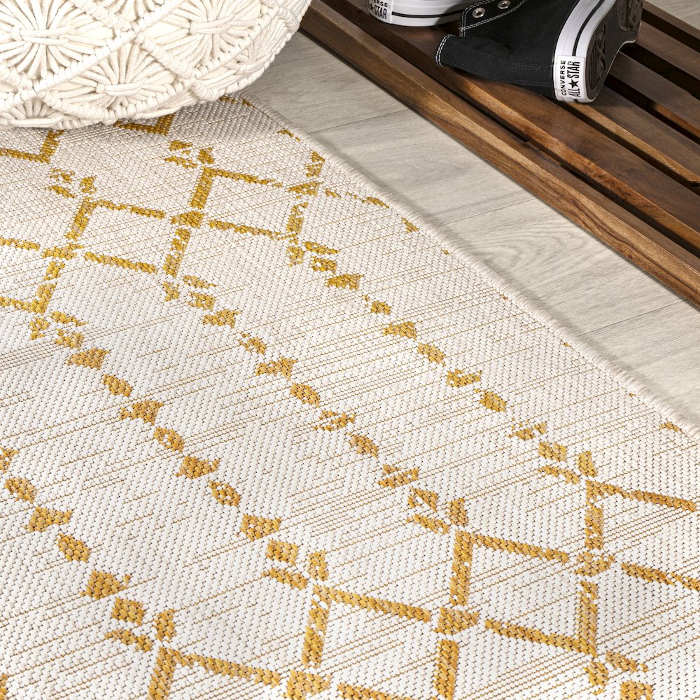 Ourika Moroccan Geometric Textured Weave Indoor/Outdoor Runner Rug. Picture 4