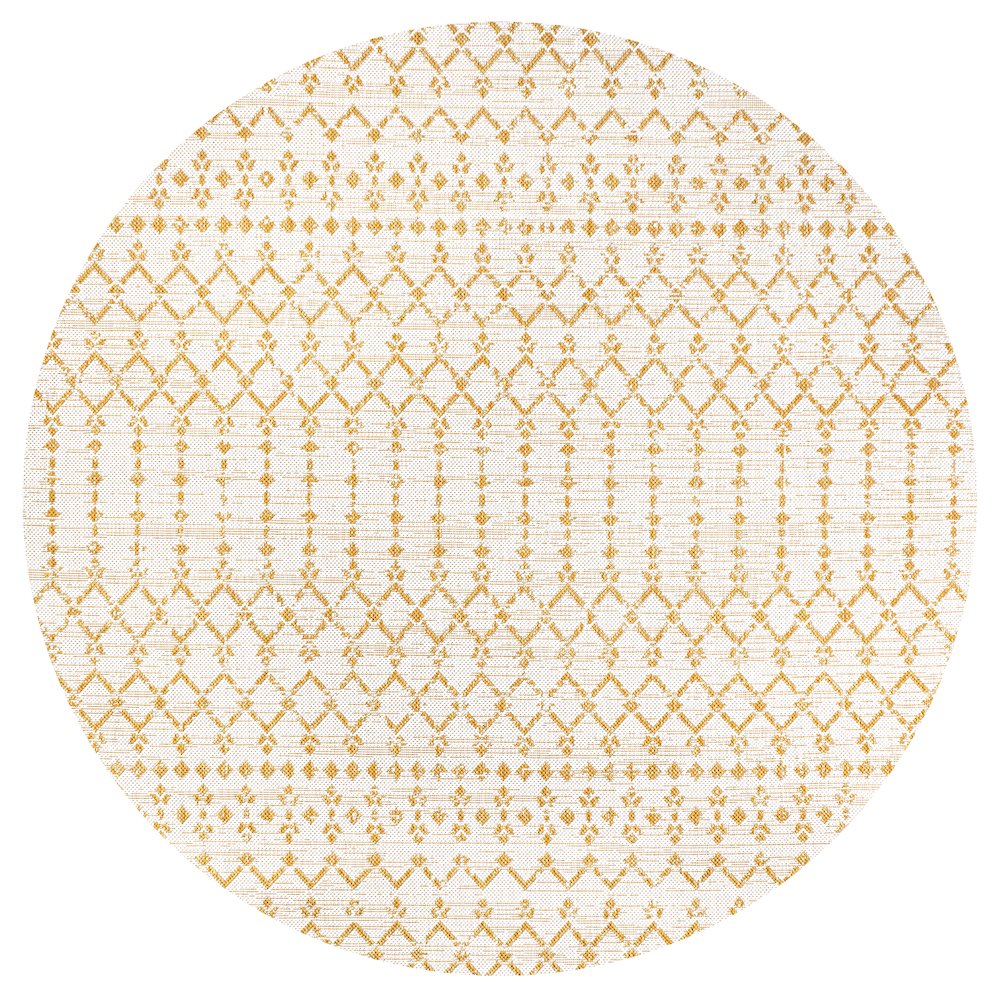 Ourika Moroccan Geometric Textured Weave Indoor/Outdoor Round Rug. Picture 1