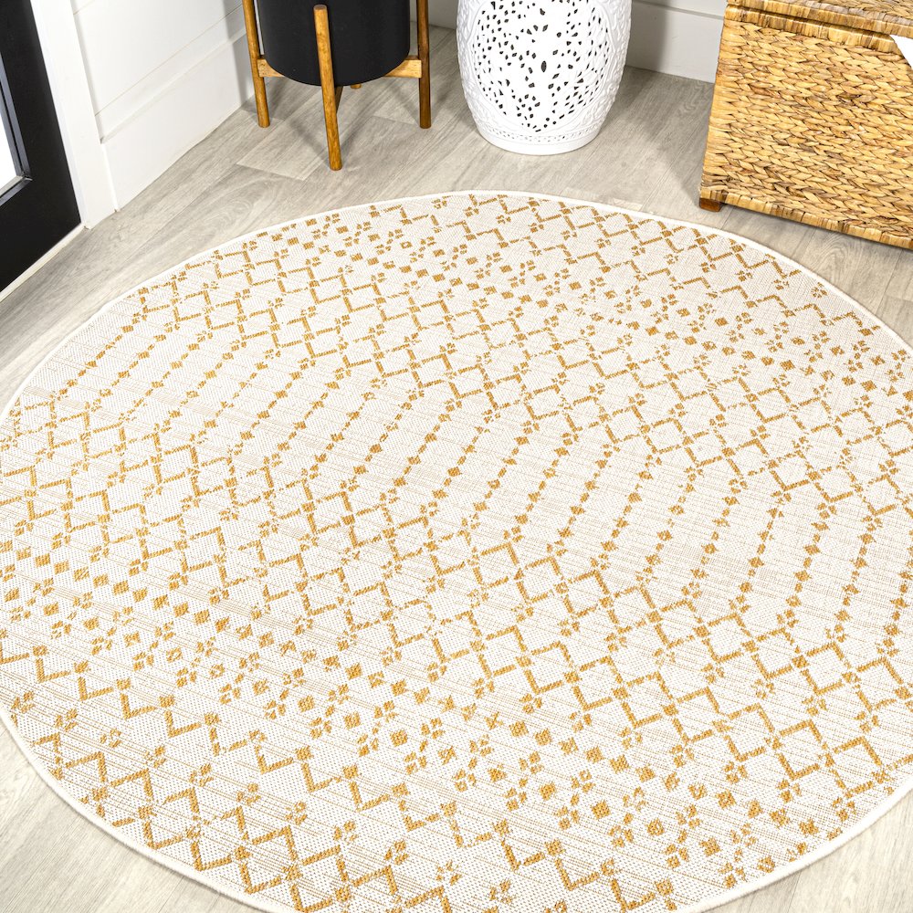 Ourika Moroccan Geometric Textured Weave Indoor/Outdoor Round Rug. Picture 2