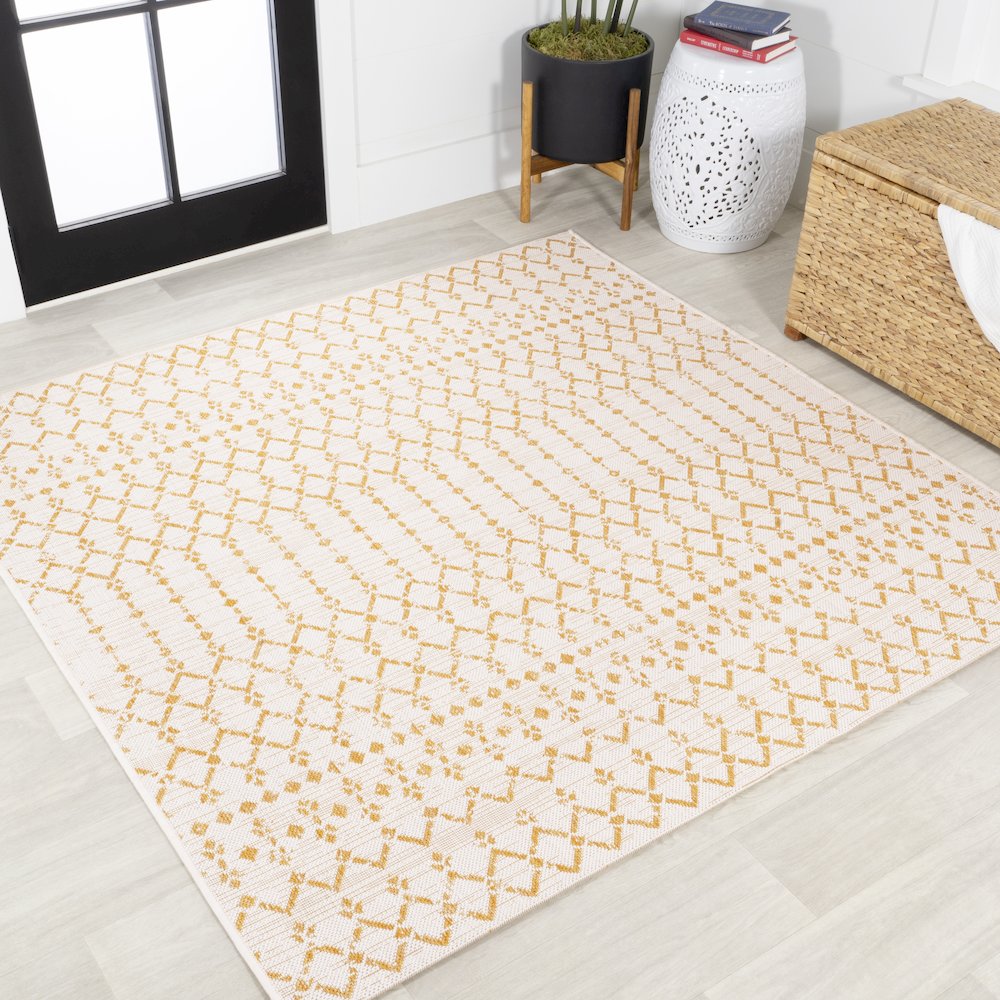 Ourika Moroccan Geometric Textured Weave Indoor/Outdoor Square Rug. Picture 2