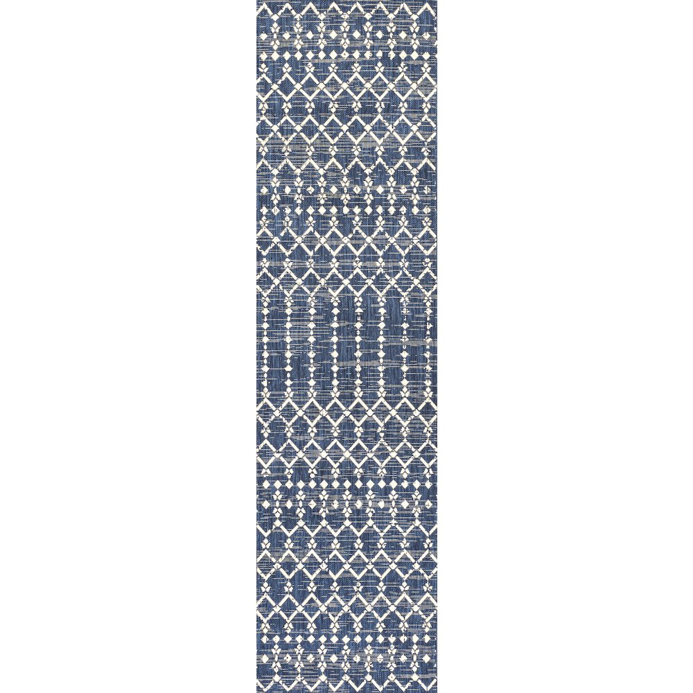 Ourika Moroccan Geometric Textured Weave Indoor/Outdoor Runner Rug. Picture 1