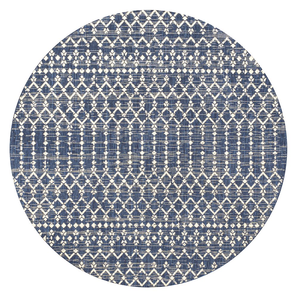 Ourika Moroccan Geometric Textured Weave Indoor/Outdoor Round Rug. Picture 1