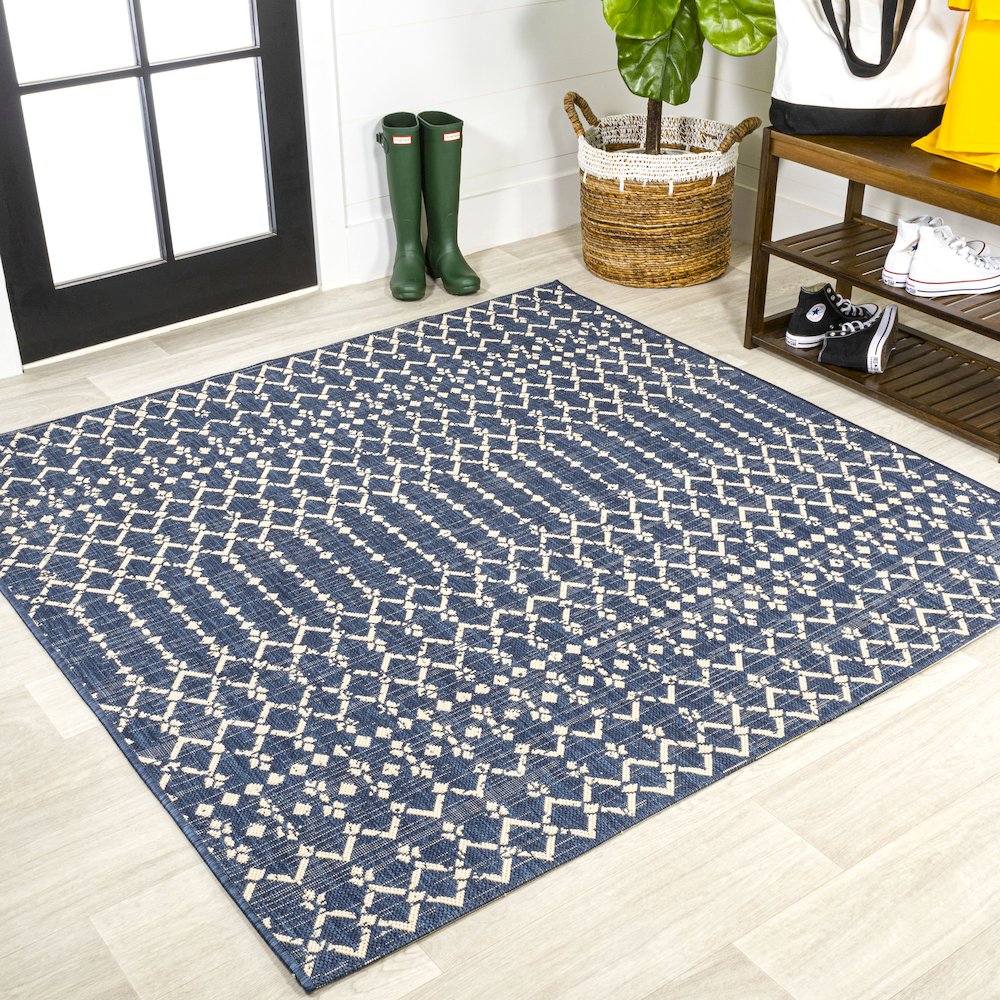 Ourika Moroccan Geometric Textured Weave Indoor/Outdoor Square Rug. Picture 2