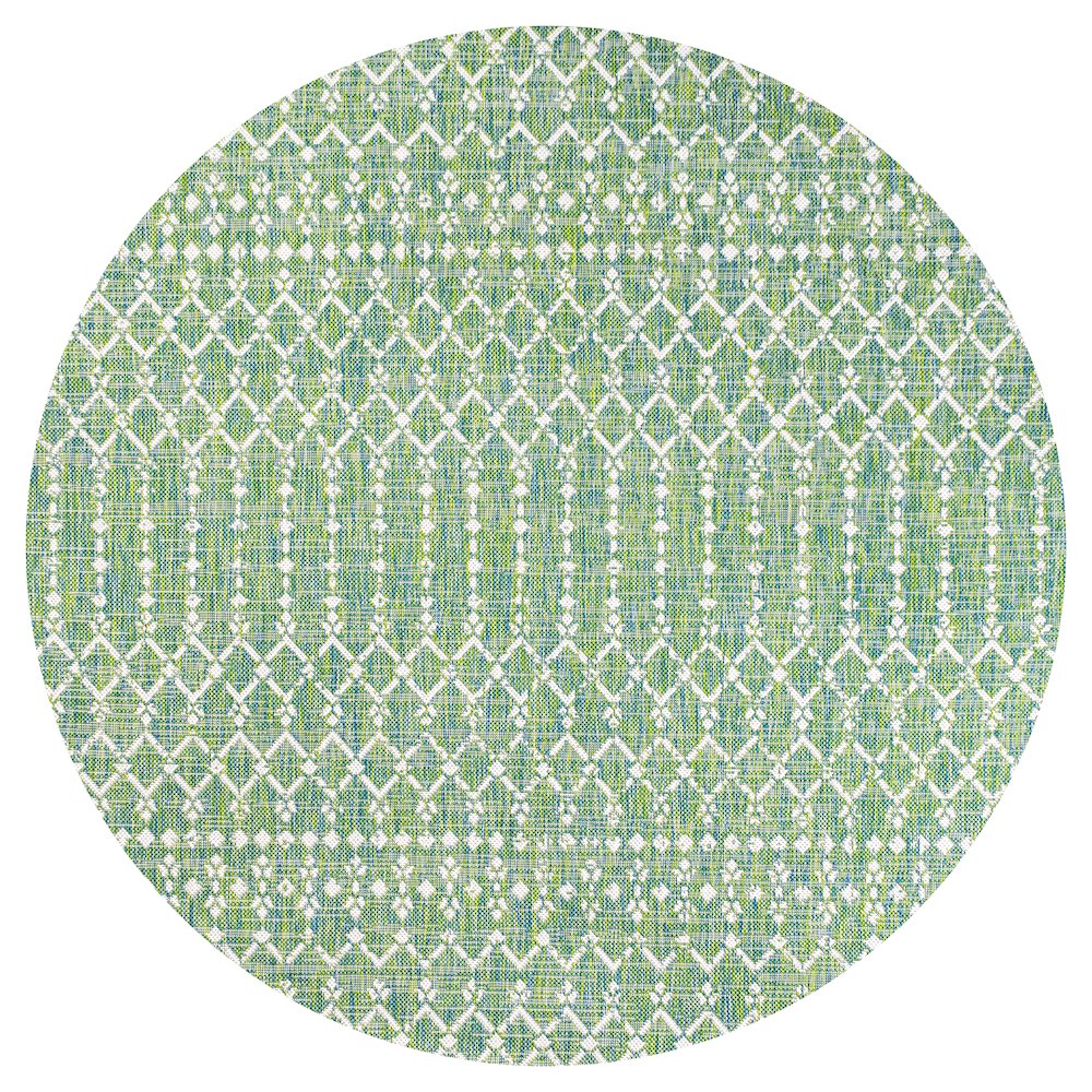 Ourika Moroccan Geometric Textured Weave Indoor/Outdoor Round Rug. Picture 1