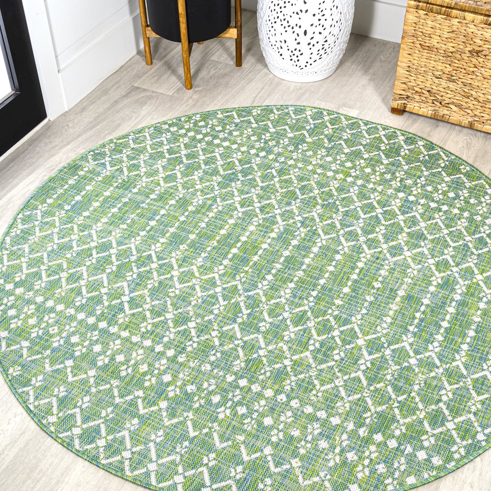 Ourika Moroccan Geometric Textured Weave Indoor/Outdoor Round Rug. Picture 2