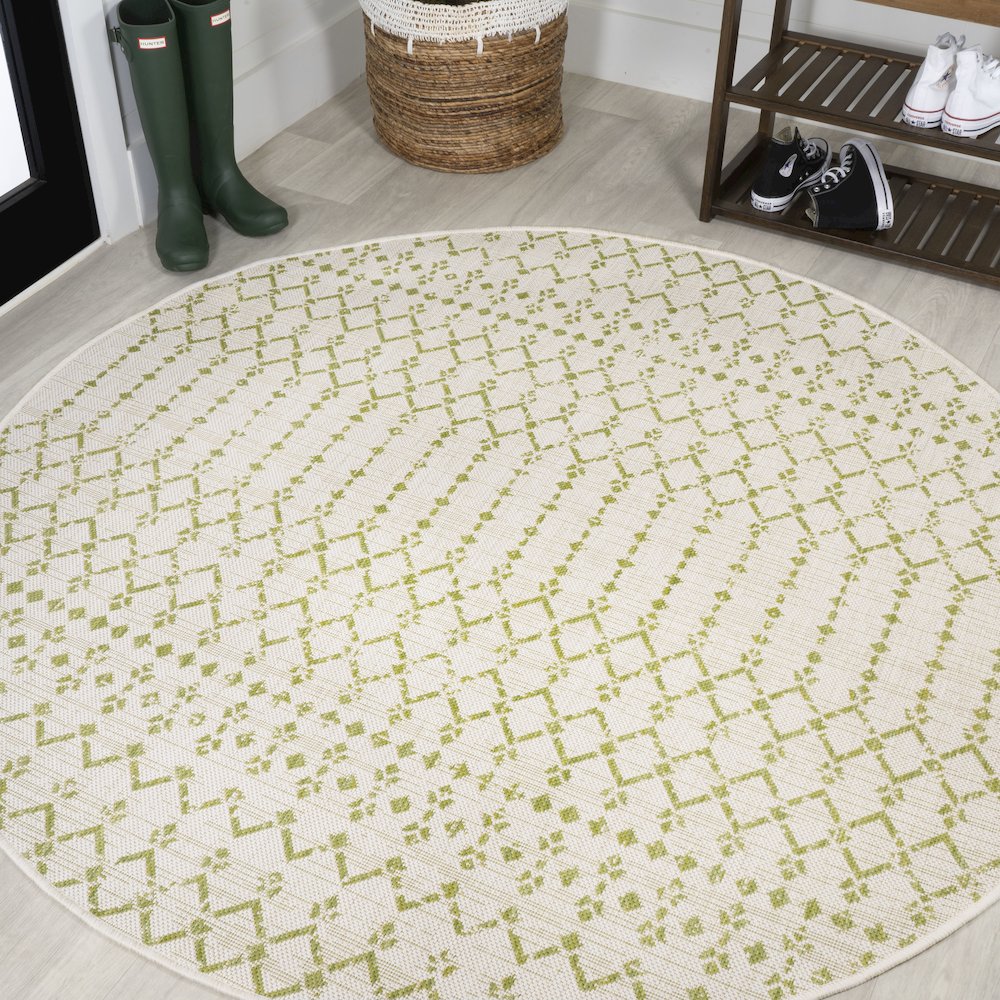 Ourika Moroccan Geometric Textured Weave Indoor/Outdoor Round Rug. Picture 2