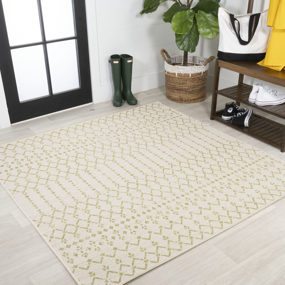 Ourika Moroccan Geometric Textured Weave Indoor/Outdoor Square Rug. Picture 2