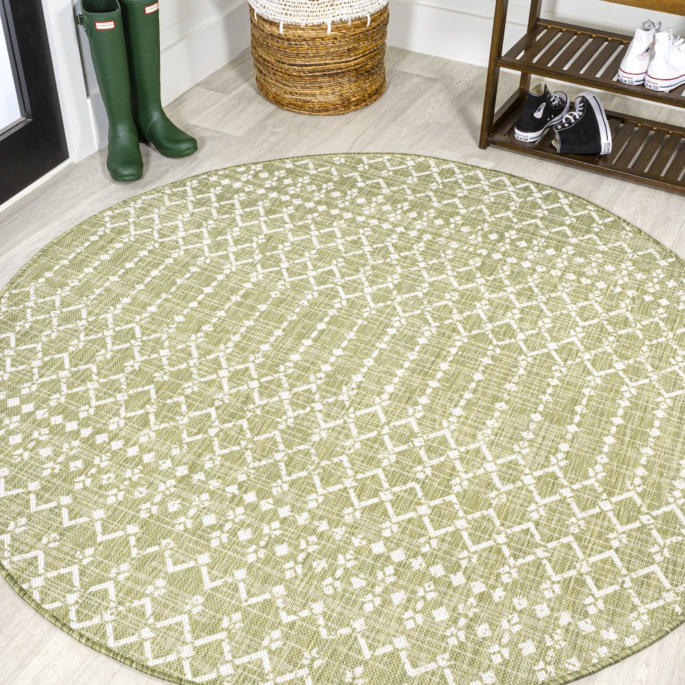 Ourika Moroccan Geometric Textured Weave Indoor/Outdoor Round Rug. Picture 2