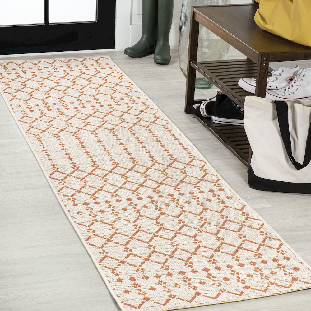Ourika Moroccan Geometric Textured Weave Indoor/Outdoor Runner Rug. Picture 2