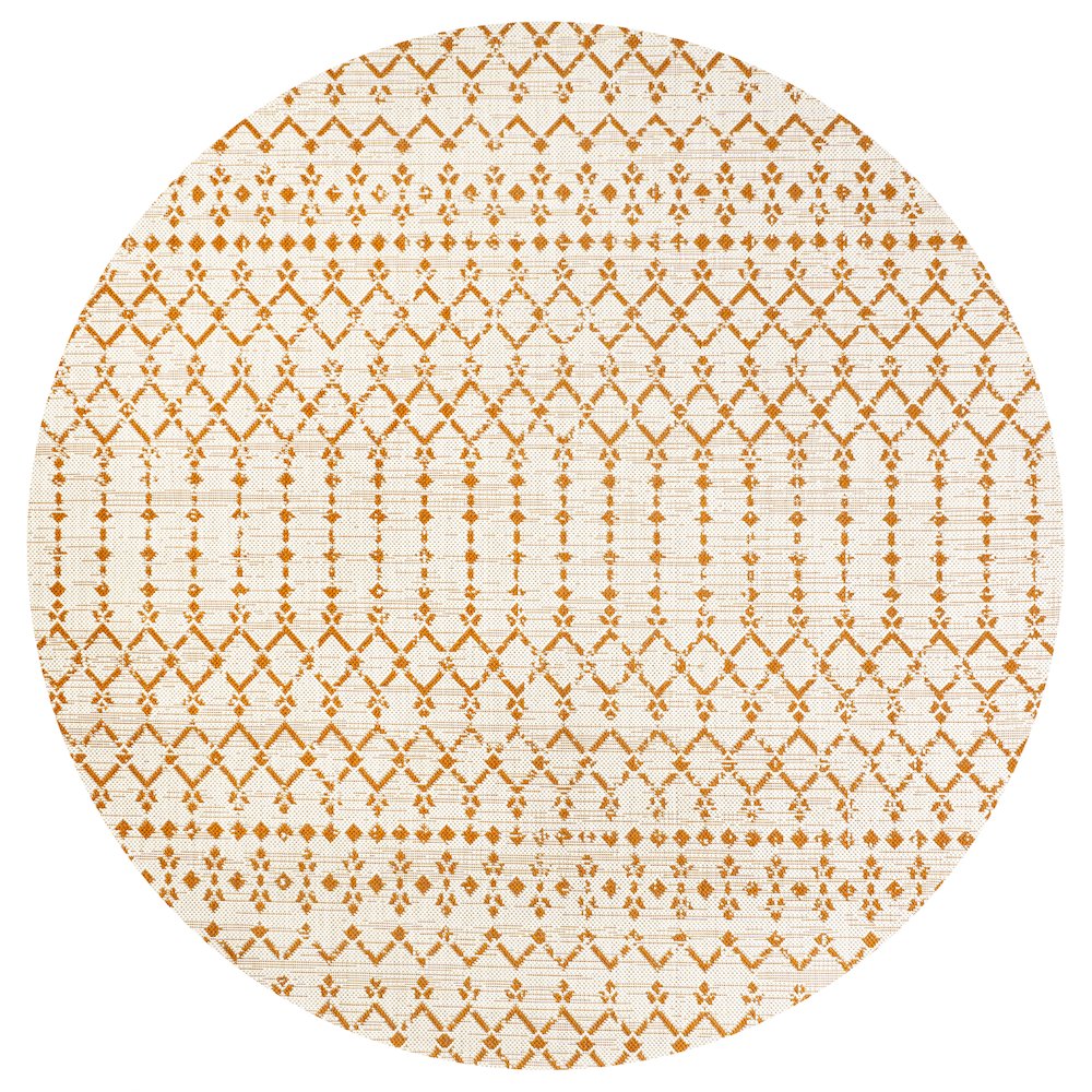 Ourika Moroccan Geometric Textured Weave Indoor/Outdoor Round Rug. Picture 1