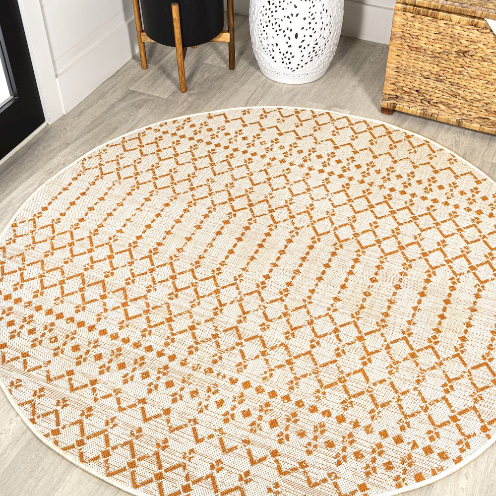 Ourika Moroccan Geometric Textured Weave Indoor/Outdoor Round Rug. Picture 2