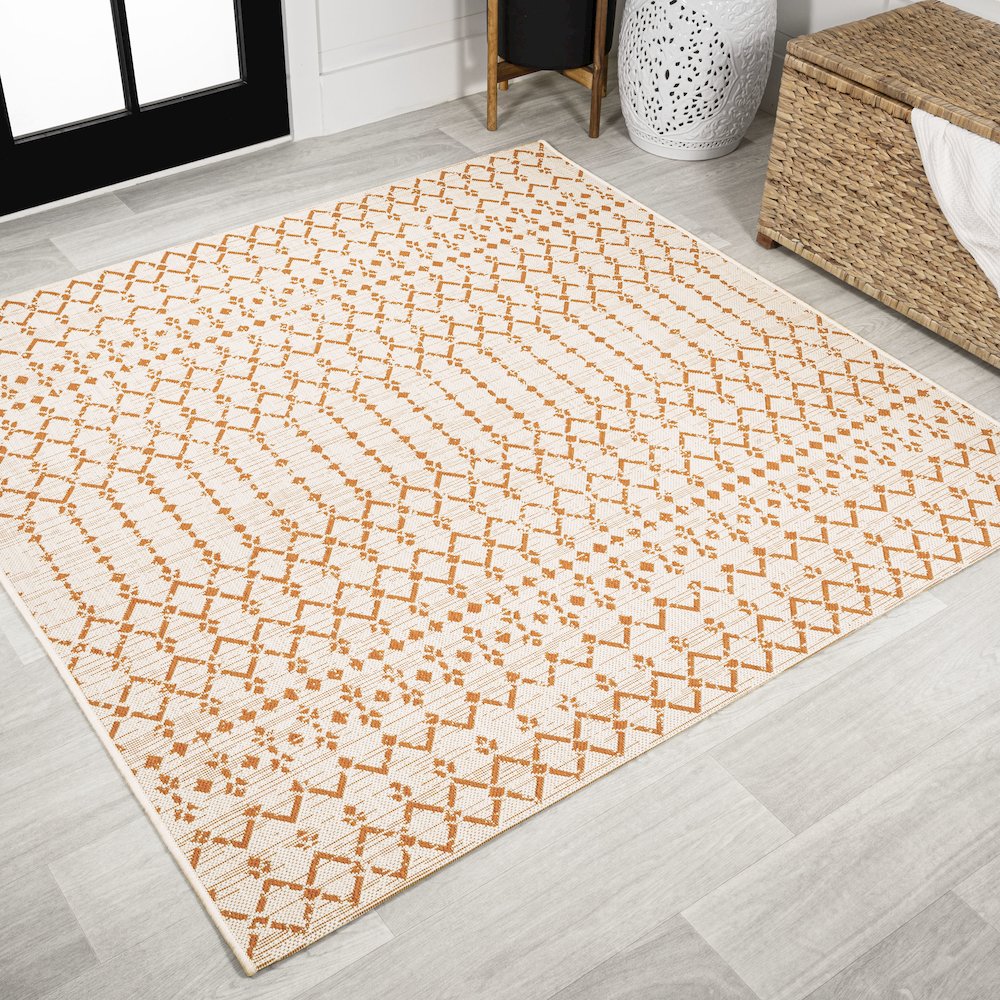 Ourika Moroccan Geometric Textured Weave Indoor/Outdoor Square Rug. Picture 2