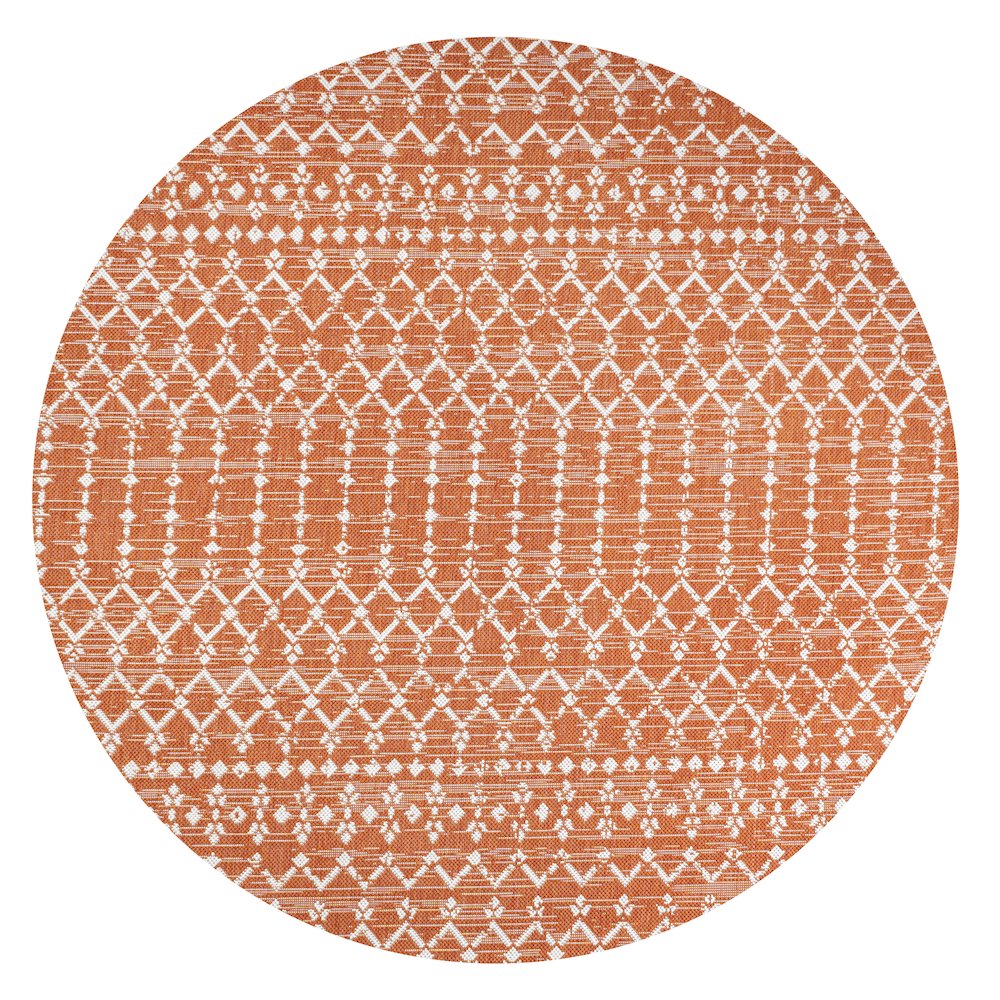 Ourika Moroccan Geometric Textured Weave Indoor/Outdoor Round Rug. Picture 1