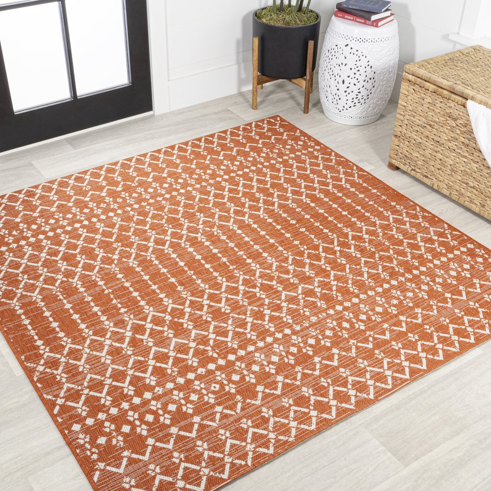 Ourika Moroccan Geometric Textured Weave Indoor/Outdoor Square Rug. Picture 2