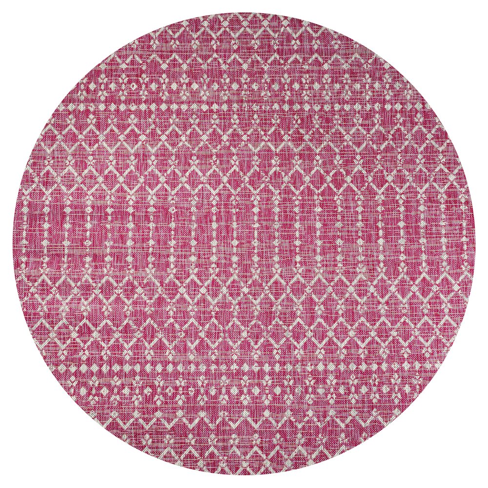 Ourika Moroccan Geometric Textured Weave Indoor/Outdoor Round Rug. Picture 1