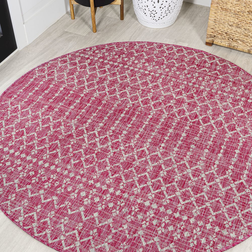 Ourika Moroccan Geometric Textured Weave Indoor/Outdoor Round Rug. Picture 2
