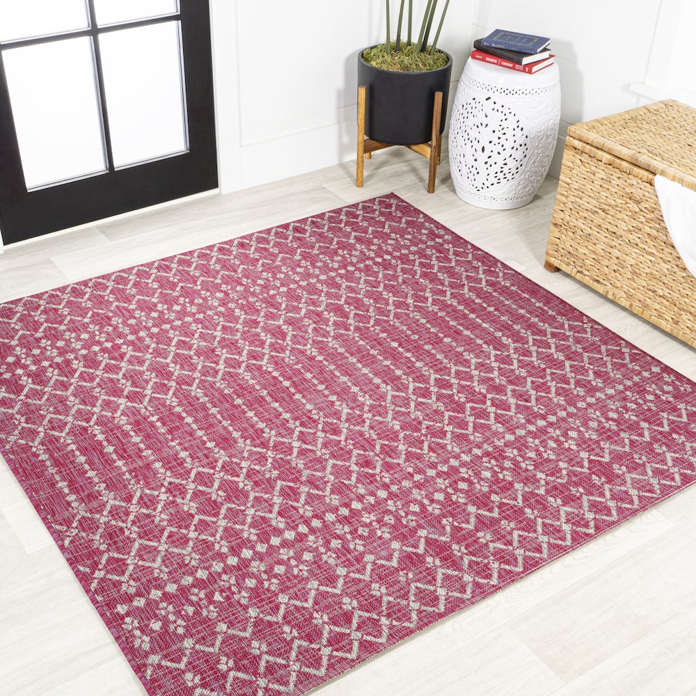 Ourika Moroccan Geometric Textured Weave Indoor/Outdoor Square Rug. Picture 2