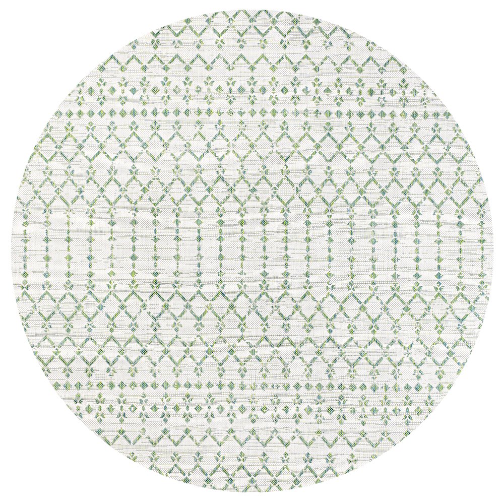 Ourika Moroccan Geometric Textured Weave Indoor/Outdoor Round Rug. Picture 1
