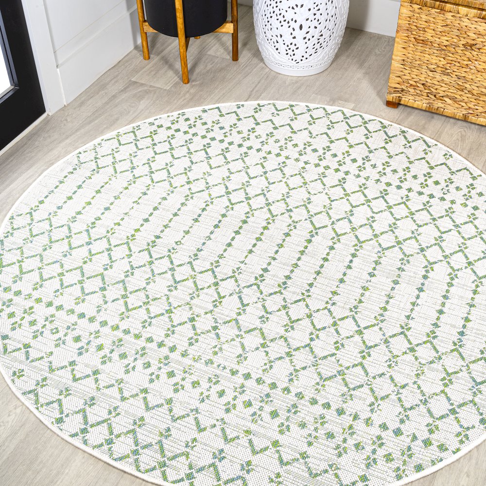 Ourika Moroccan Geometric Textured Weave Indoor/Outdoor Round Rug. Picture 2