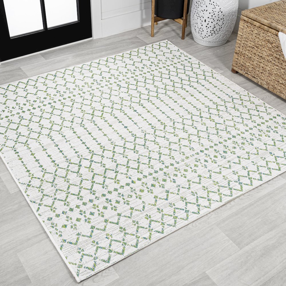 Ourika Moroccan Geometric Textured Weave Indoor/Outdoor Square Rug. Picture 2