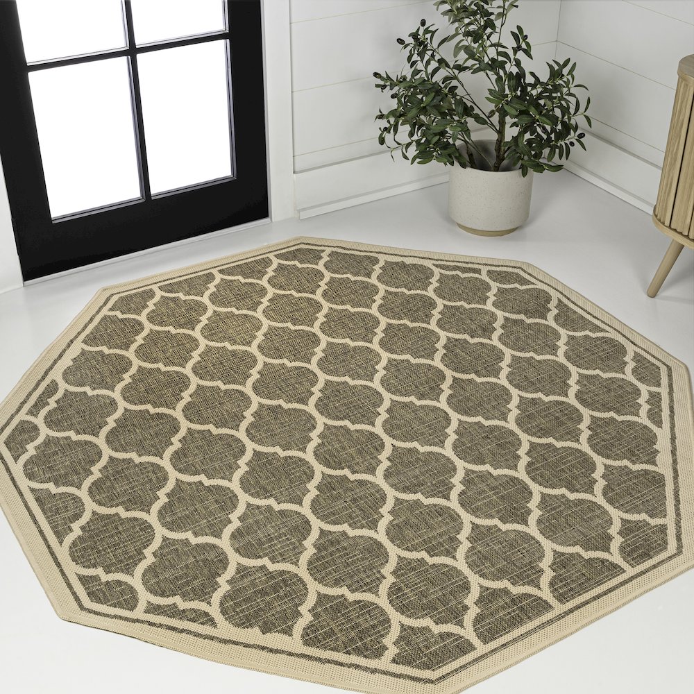 Trebol Moroccan Trellis Textured Weave Brown/Beige Indoor/Outdoor Area Rug. Picture 2