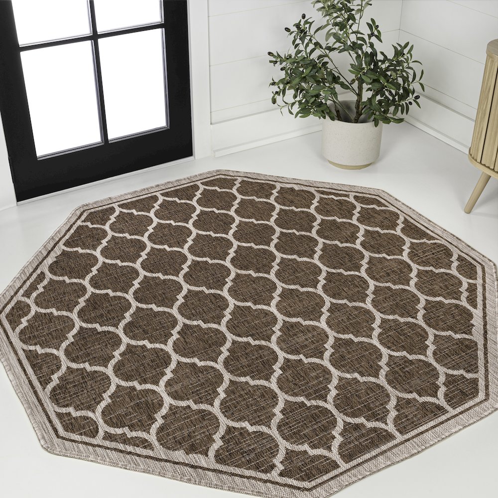 Trebol Moroccan Trellis Textured Weave Brown/Beige Indoor/Outdoor Area Rug. Picture 2