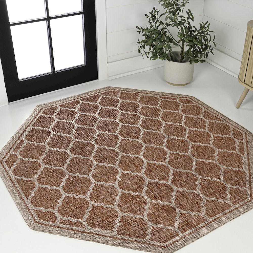 Trebol Moroccan Trellis Textured Weave Brown/Beige Indoor/Outdoor Area Rug. Picture 2