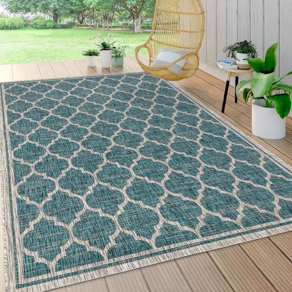 Trebol Moroccan Trellis Textured Weave Indoor/Outdoor Area Rug. Picture 6