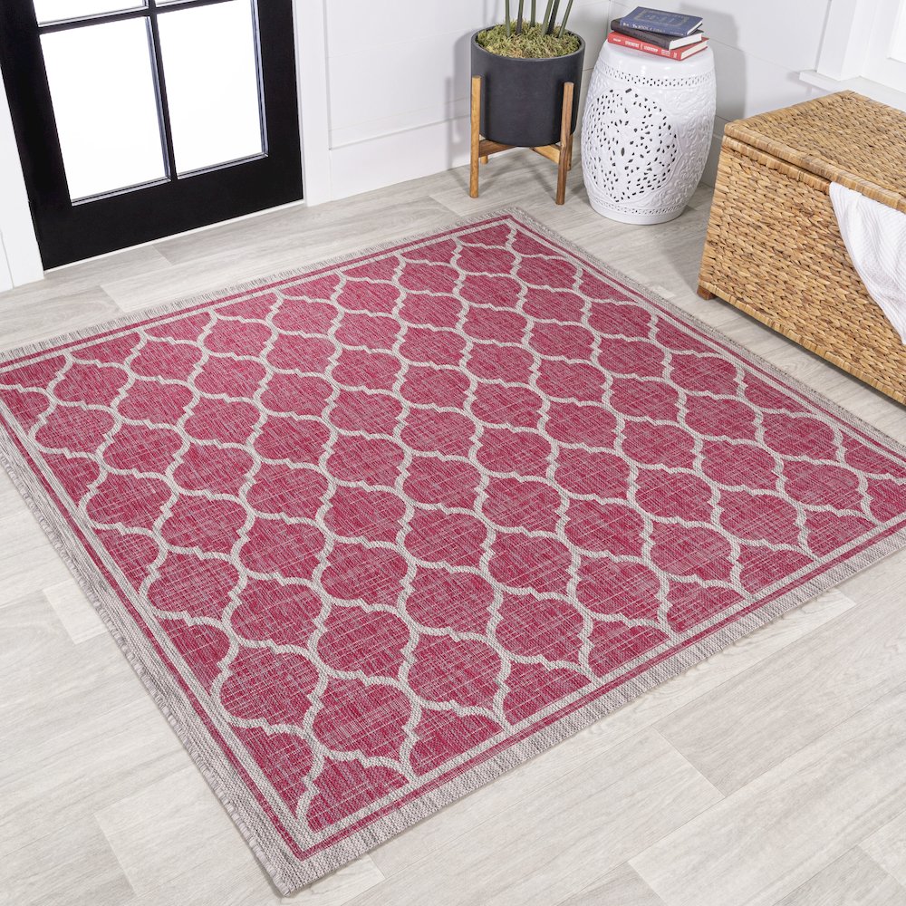 Trebol Moroccan Trellis Textured Weave Indoor/Outdoor Area Rug. Picture 2