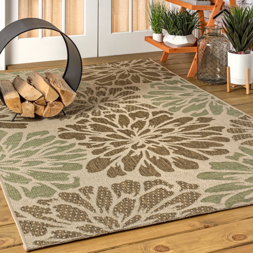 Zinnia Modern Floral Textured Weave Indoor/Outdoor Area Rug. Picture 2