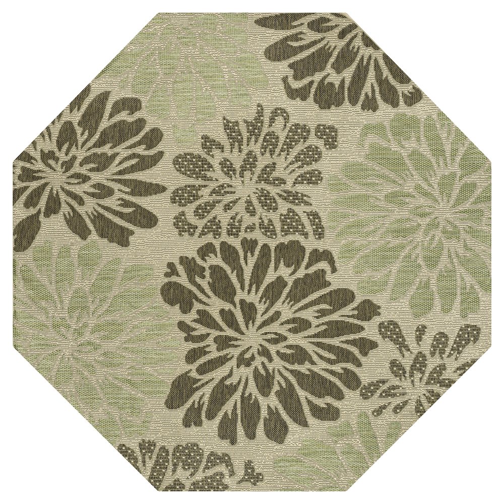 Zinnia Modern Floral Textured Weave Sage/Brown Octagon Indoor/Outdoor Area Rug. Picture 1