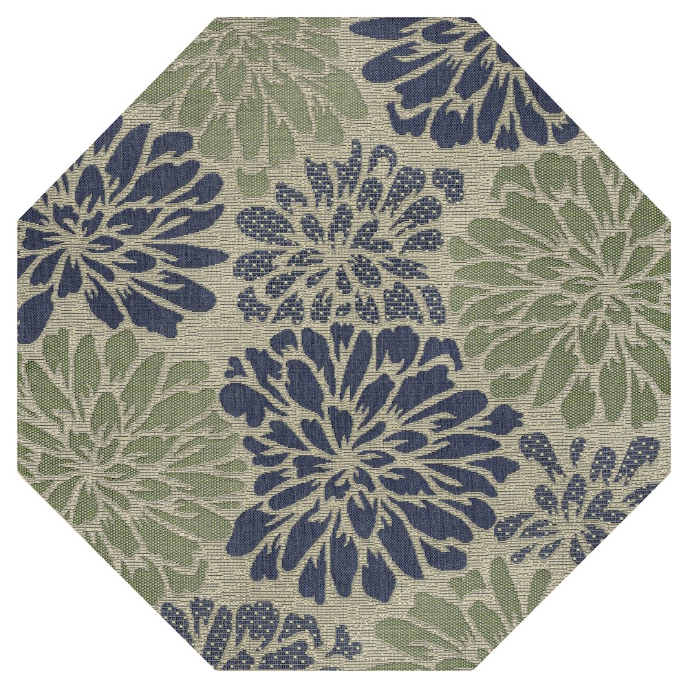 Zinnia Modern Floral Textured Weave Sage/Brown Octagon Indoor/Outdoor Area Rug. Picture 1