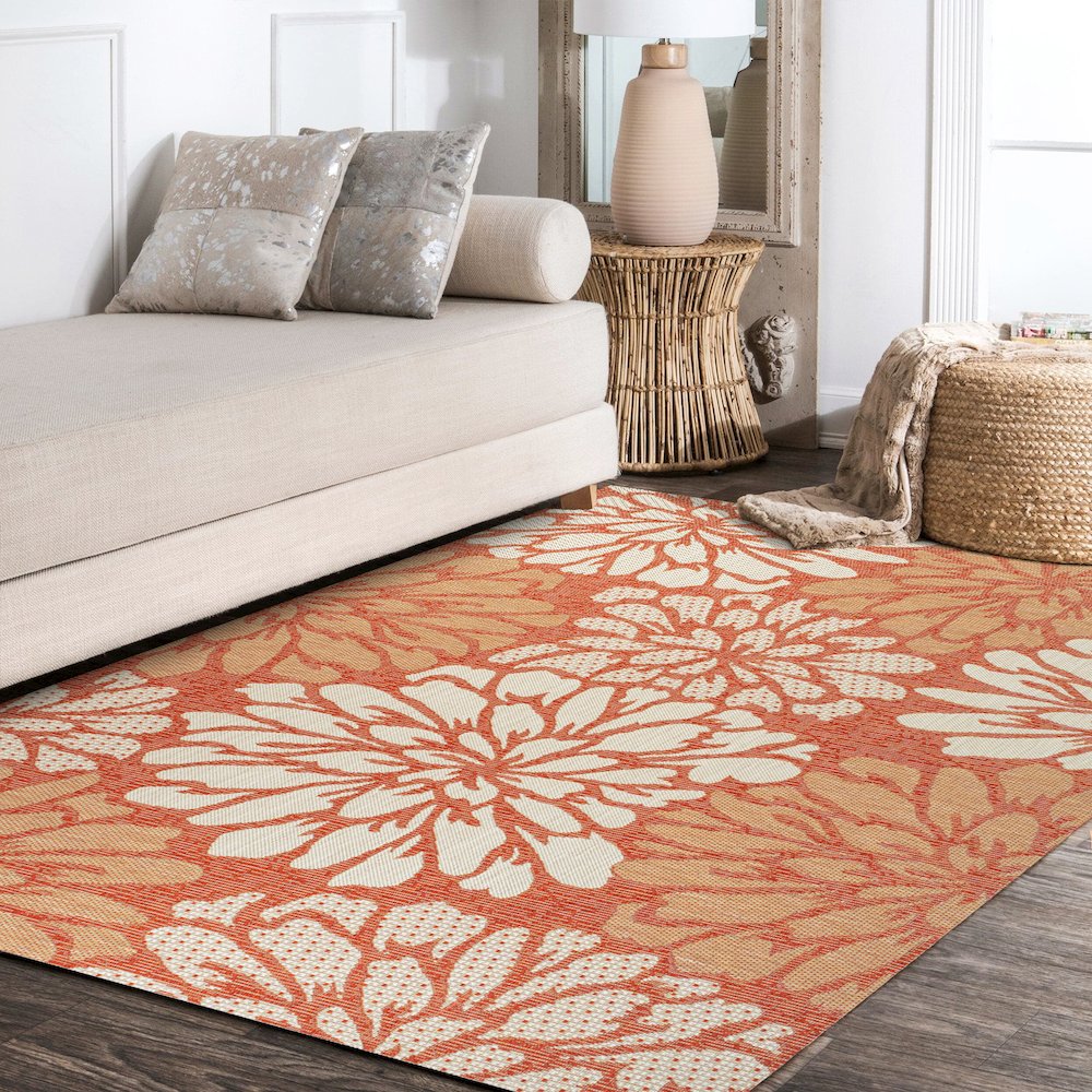Zinnia Modern Floral Textured Weave Indoor/Outdoor Area Rug. Picture 14
