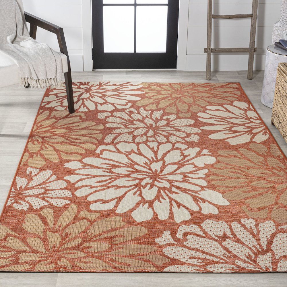 Zinnia Modern Floral Textured Weave Indoor/Outdoor Area Rug. Picture 4