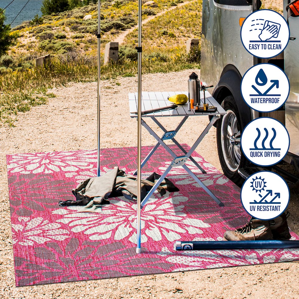 Zinnia Modern Floral Textured Weave Indoor/Outdoor Area Rug. Picture 8