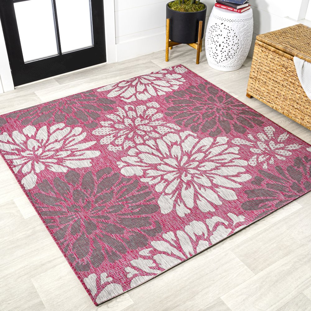 Zinnia Modern Floral Textured Weave Indoor/Outdoor Area Rug. Picture 2