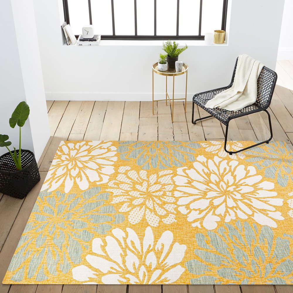 Zinnia Modern Floral Textured Weave Indoor/Outdoor Area Rug. Picture 14