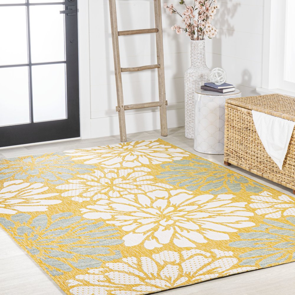 Zinnia Modern Floral Textured Weave Indoor/Outdoor Area Rug. Picture 5